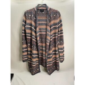 Lucky Brand Printed Open Front Lone Line Cardigan Knit Size Medium